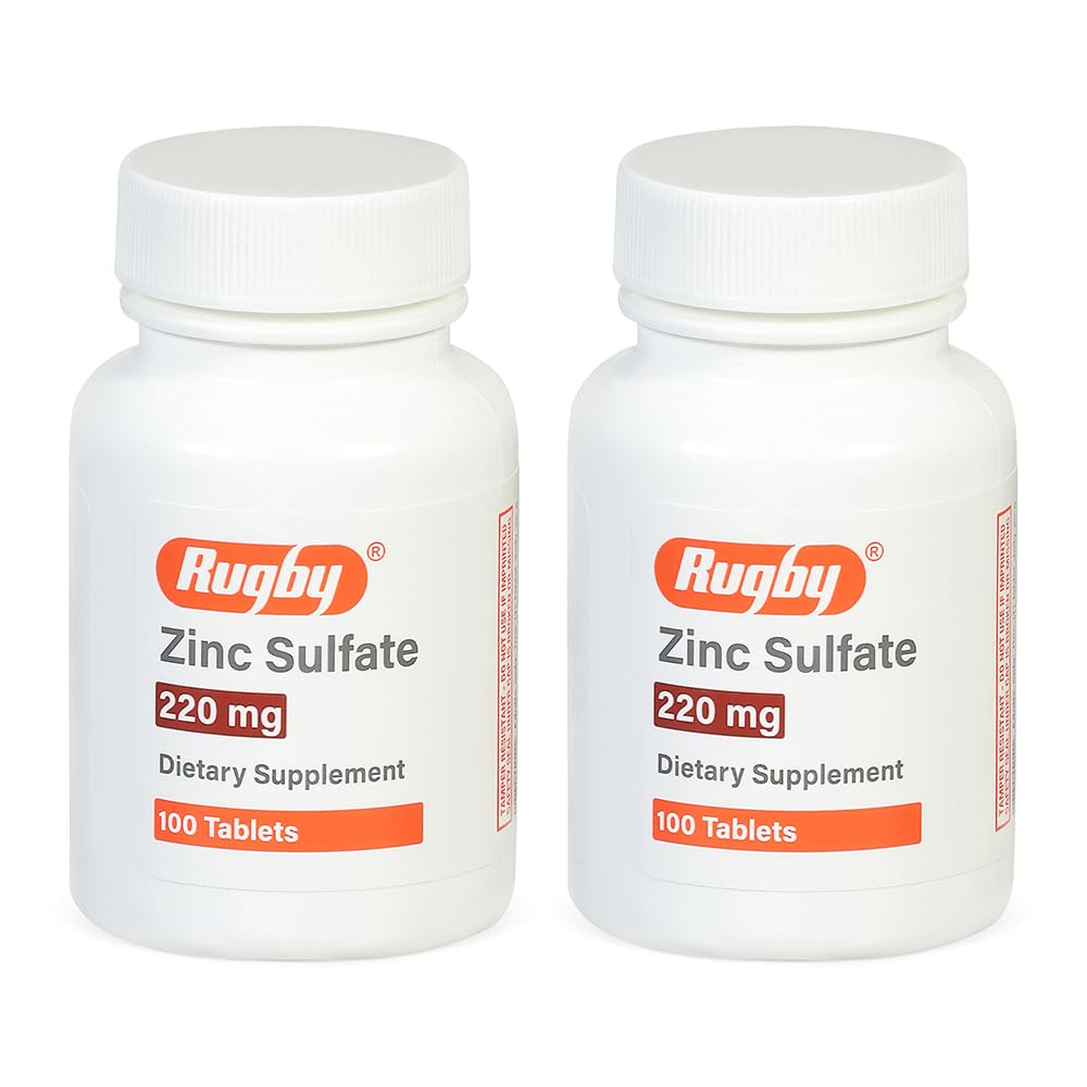 Rugby Zinc Sulfate 220 mg Tablets – 100 Count (2 Pack) – Dietary Supplement