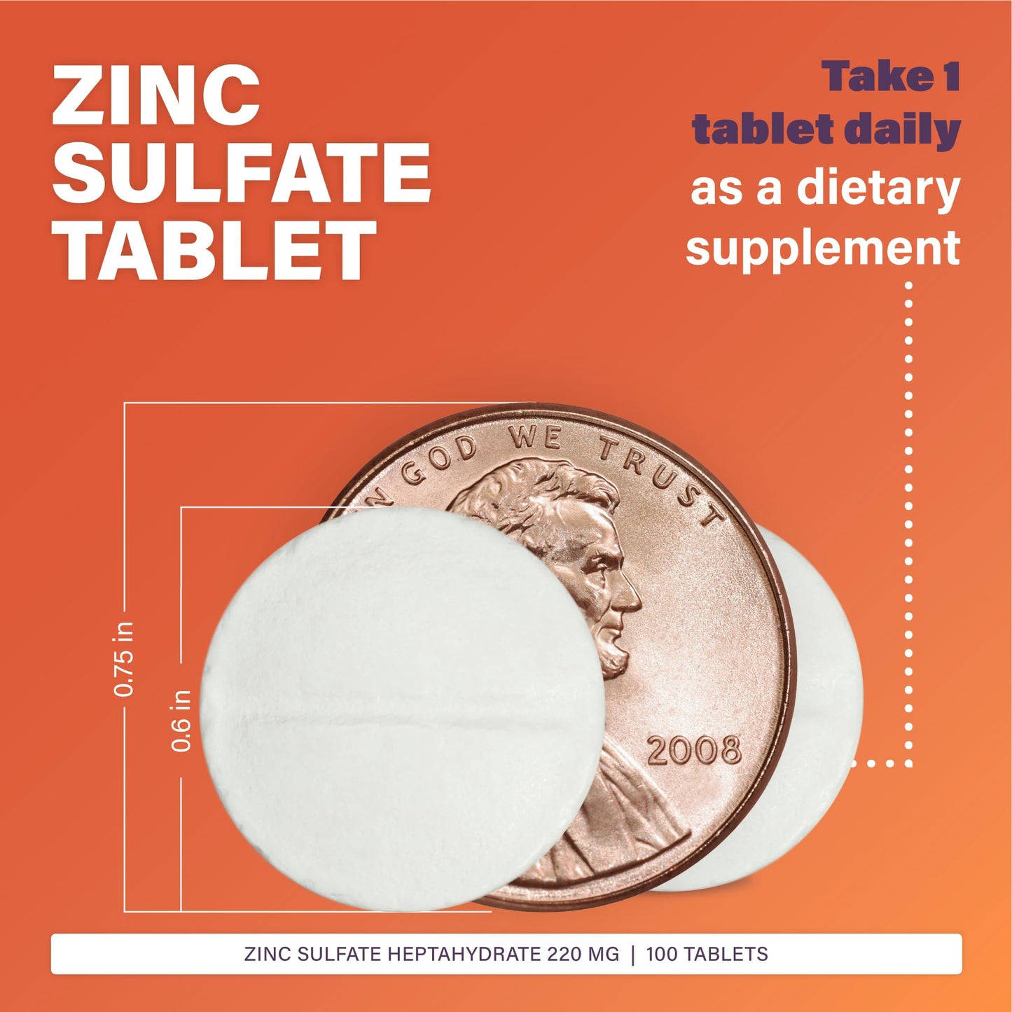 Rugby Zinc Sulfate 220 mg Tablets – 100 Count (2 Pack) – Dietary Supplement