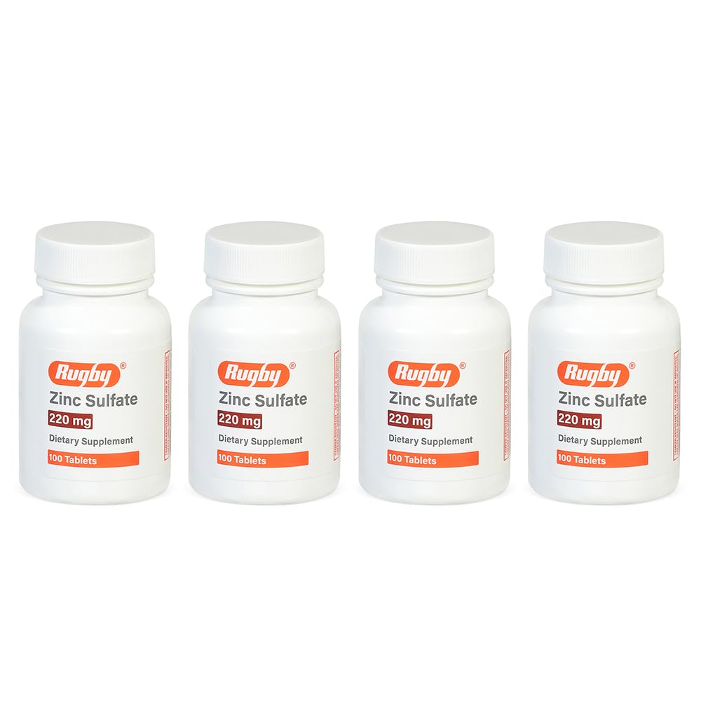 Rugby Zinc Sulfate 220 mg Tablets - Made with Zinc Sulfate Heptahydrate - Dietary Supplement - 100 Count (4 Pack)