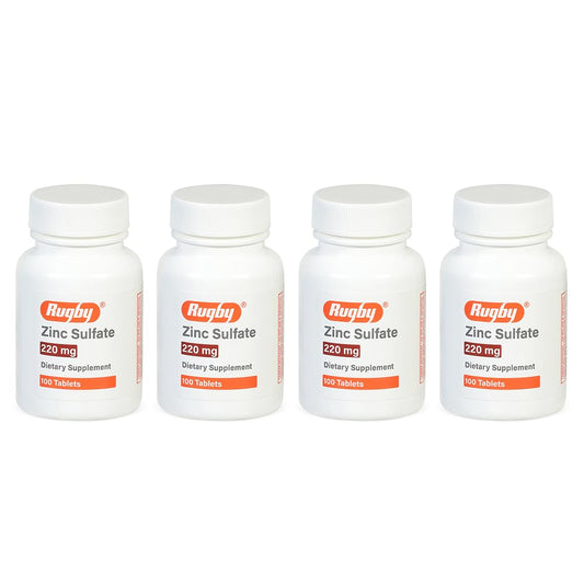 Rugby Zinc Sulfate 220 mg Tablets - Made with Zinc Sulfate Heptahydrate - Dietary Supplement - 100 Count (4 Pack) BritishVita | Premium UK Vitamins & Wellness Supplements