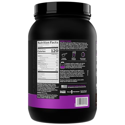 Rule 1 Casein Protein – 25g Protein & 11g EAAs, Slow-Release Micellar Casein (2 lb, Chocolate Fudge)