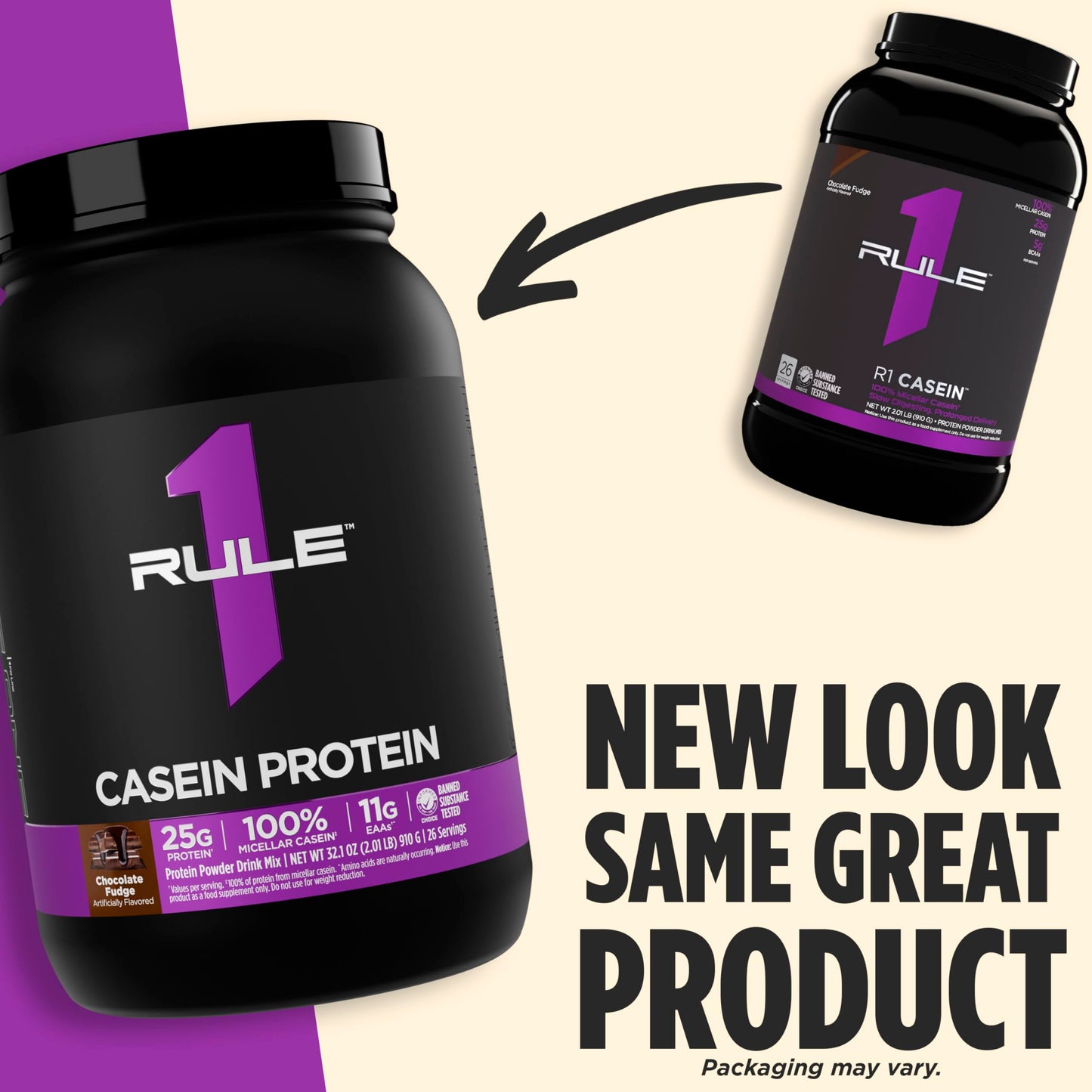 Rule 1 Casein Protein – 25g Protein & 11g EAAs, Slow-Release Micellar Casein (2 lb, Chocolate Fudge)