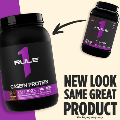 Rule 1 Casein Protein – 25g Protein & 11g EAAs, Slow-Release Micellar Casein (2 lb, Chocolate Fudge)