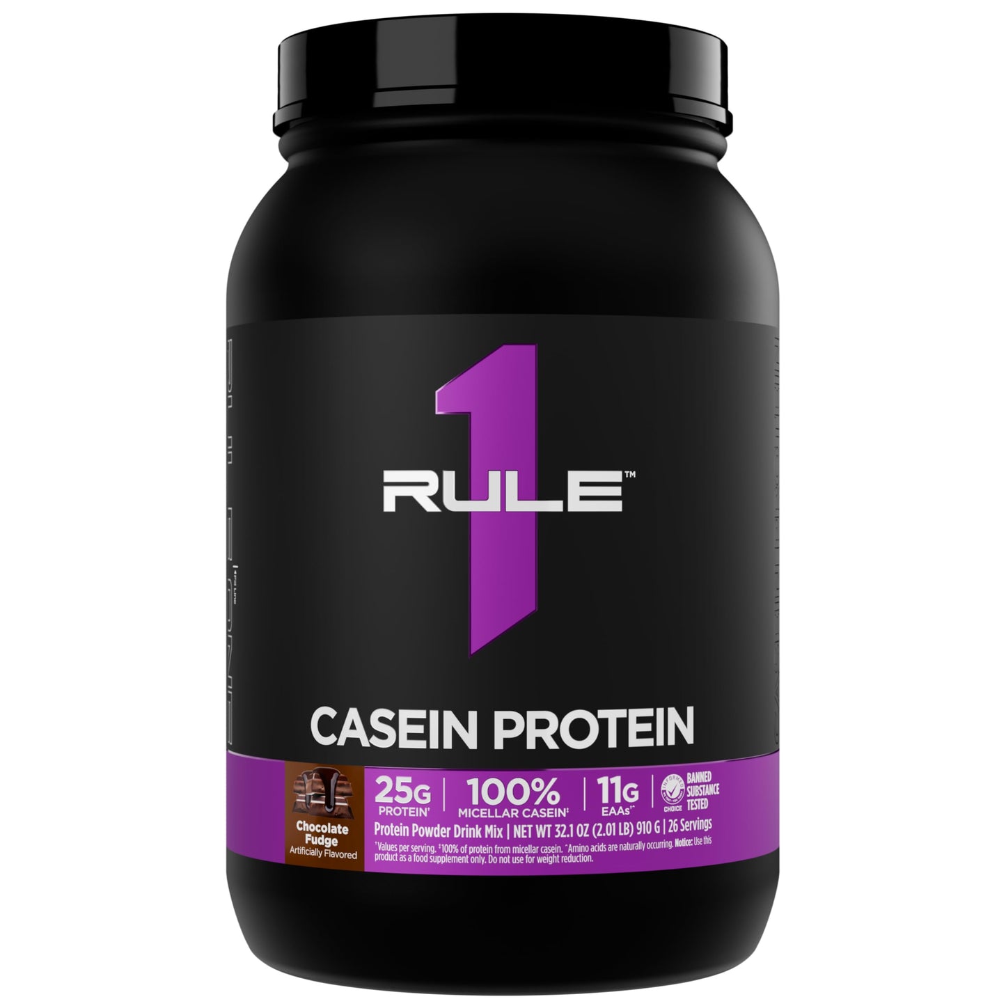 Rule 1 Casein Protein – 25g Protein & 11g EAAs, Slow-Release Micellar Casein (2 lb, Chocolate Fudge)