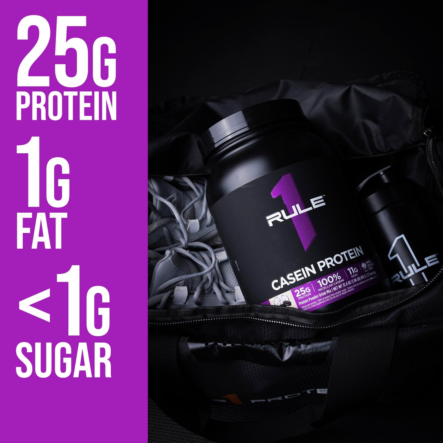Rule 1 Casein Protein – 25g Protein & 11g EAAs, Slow-Release Micellar Casein (2 lb, Chocolate Fudge)