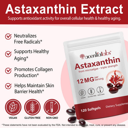Rulviou Premium Astaxanthin 12mg | 120 Softgels | Eye, Skin & Joint Health | Non-GMO