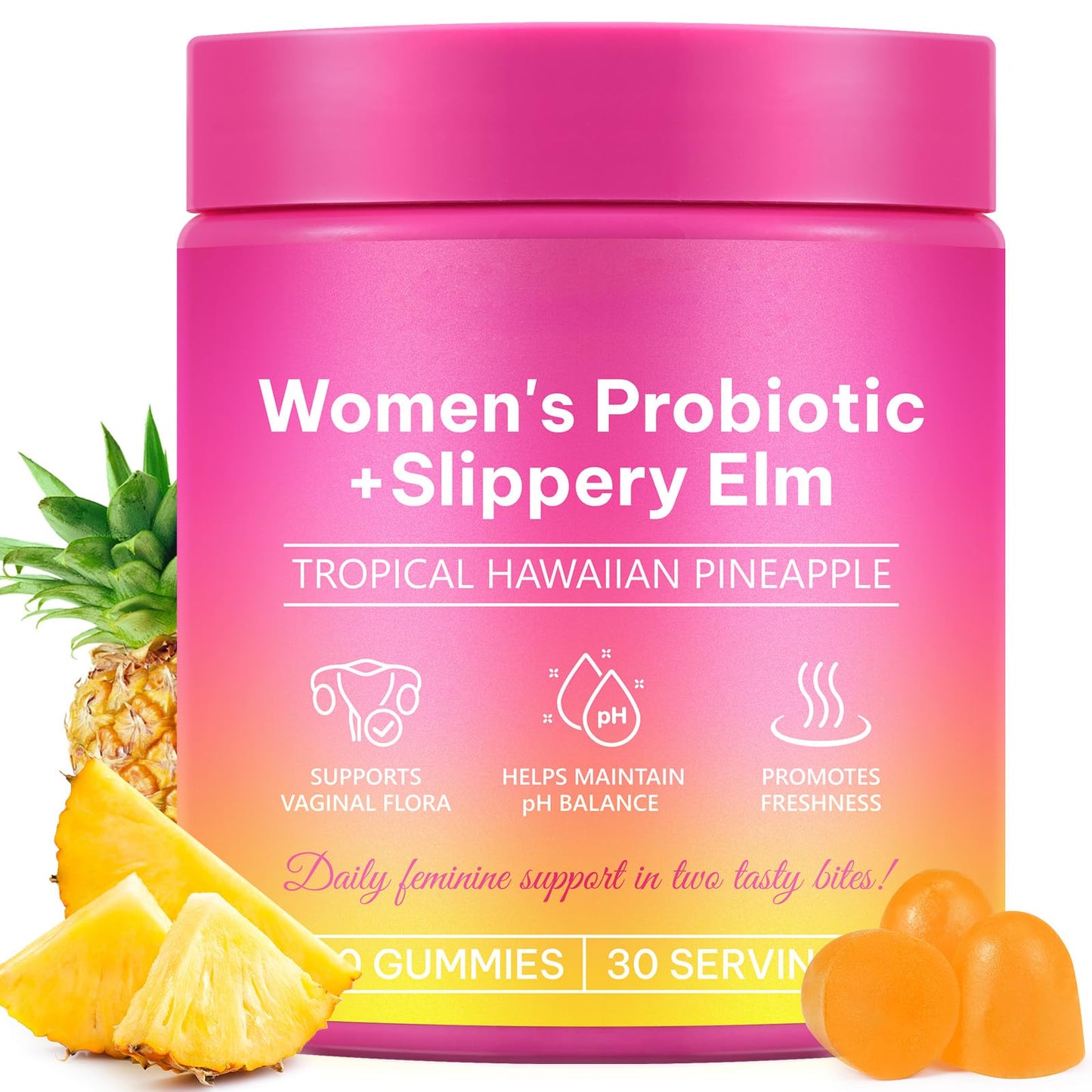 Rulviou Women's Probiotic Gummies for Vaginal Health | pH Balance & Immune Support - Pineapple Flavor, 60 Count