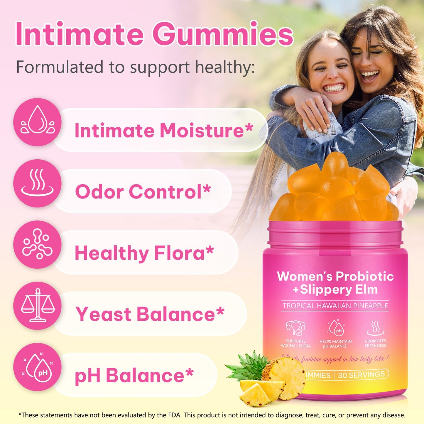 Rulviou Women's Probiotic Gummies for Vaginal Health | pH Balance & Immune Support - Pineapple Flavor, 60 Count