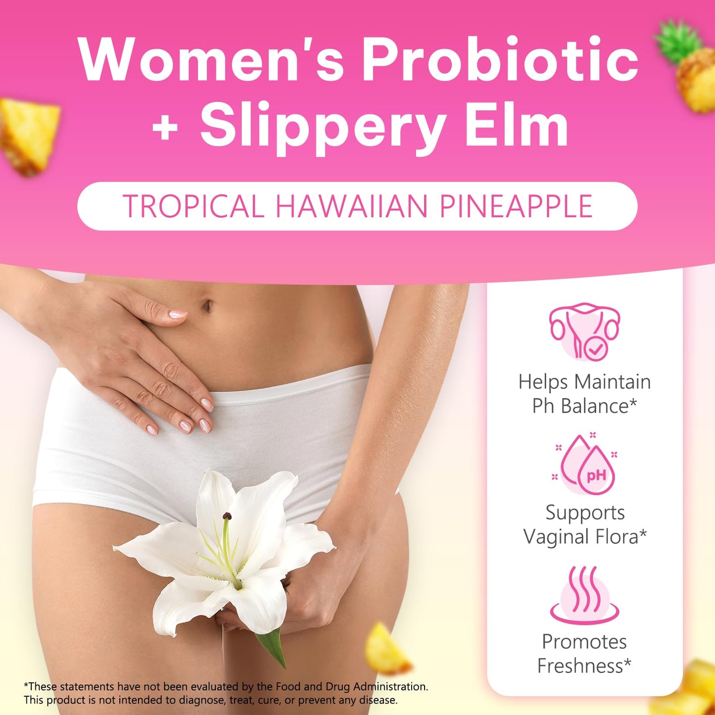 Rulviou Women's Probiotic Gummies for Vaginal Health | pH Balance & Immune Support - Pineapple Flavor, 60 Count