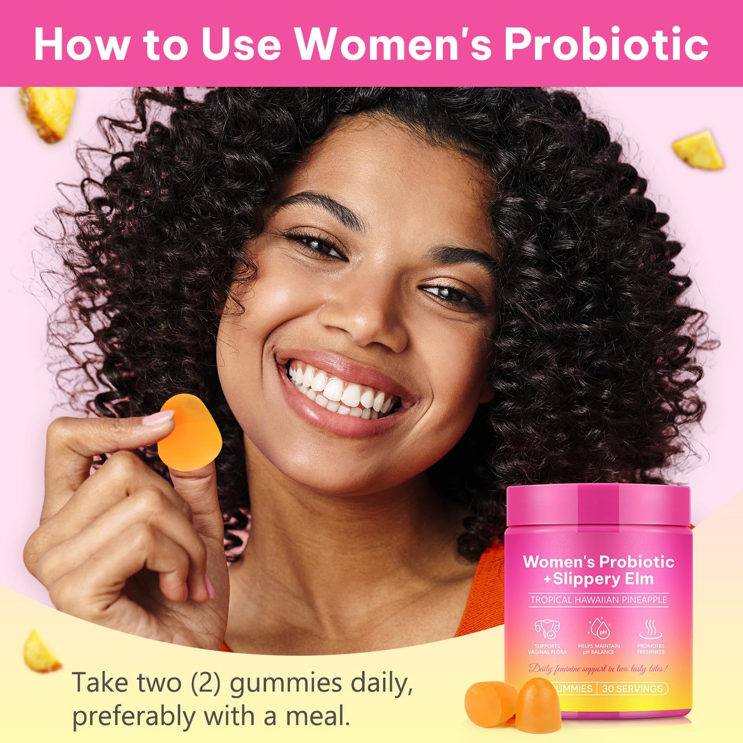 Rulviou Women's Probiotic Gummies for Vaginal Health | pH Balance & Immune Support - Pineapple Flavor, 60 Count