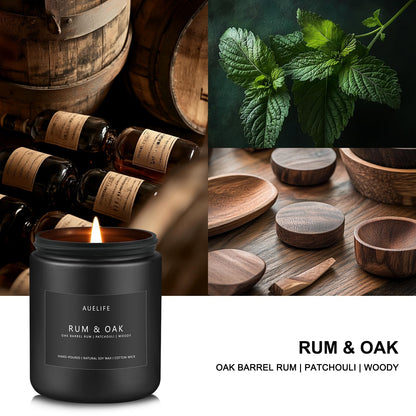 Rum & Oak Candle - Masculine Soy Candle in Black Jar (7oz)