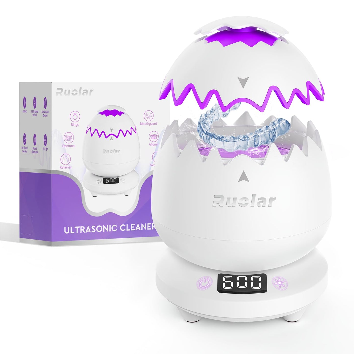 Ruolar Ultrasonic Retainer Cleaner – 45kHz Dental Cleaning Pod for Dentures & Jewelry