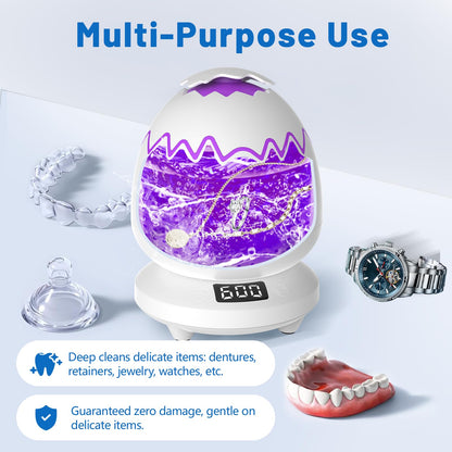 Ruolar Ultrasonic Retainer Cleaner – 45kHz Dental Cleaning Pod for Dentures & Jewelry