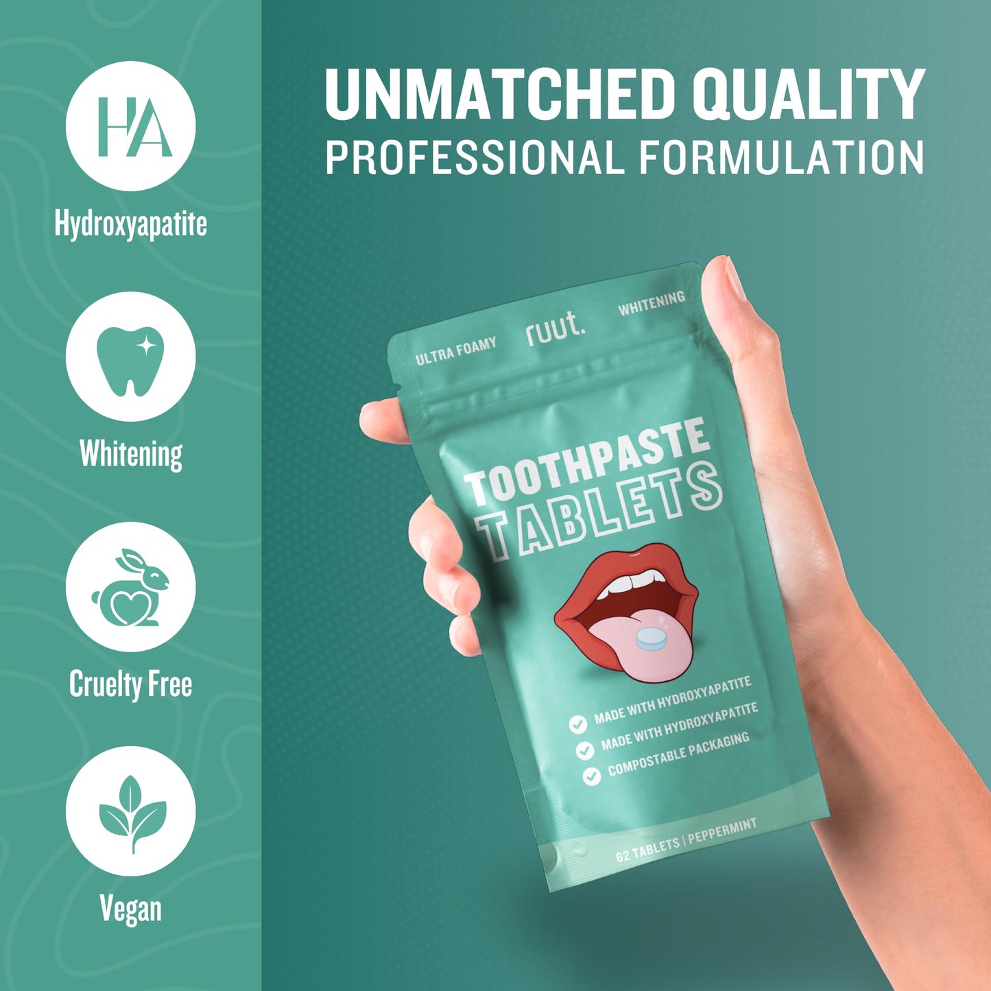 Ruut Toothpaste Tablets - Fluoride-Free, Hydroxyapatite, Peppermint