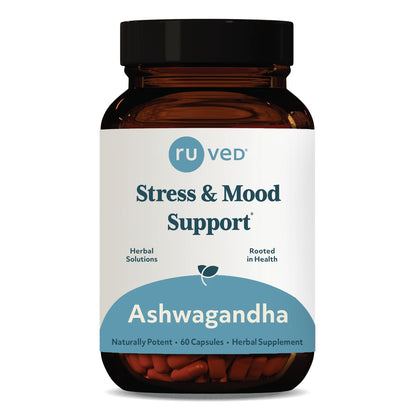 ruved Ashwagandha Capsules - Organic 500mg, 60 Veg Caplets | Adrenal Health & Wellness