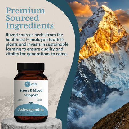 ruved Ashwagandha Capsules - Organic 500mg, 60 Veg Caplets | Adrenal Health & Wellness