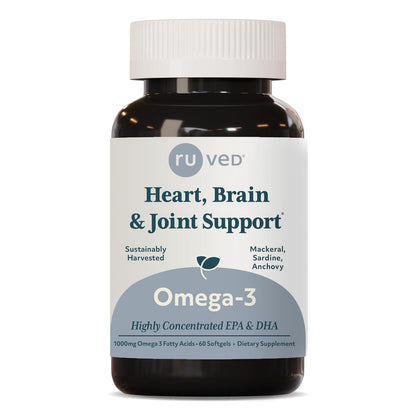 Ruved Omega-3 Fish Oil 1000mg | EPA & DHA | Heart, Brain & Joint Support | 60 Softgels