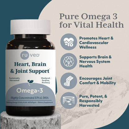 Ruved Omega-3 Fish Oil 1000mg | EPA & DHA | Heart, Brain & Joint Support | 60 Softgels