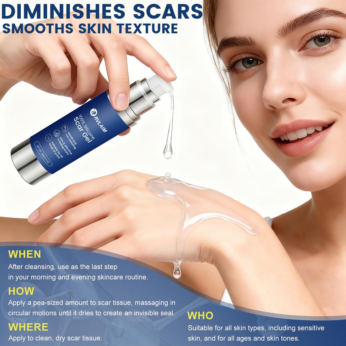 Rvlaim 100% Silicone Scar Gel | Advanced Scar Cream for Surgical, Burn, Acne Scars | 1.7 oz / 50 ml