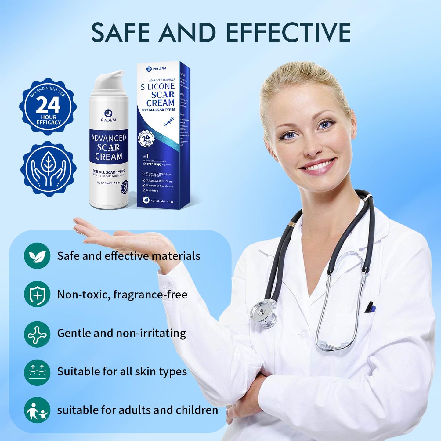 Rvlaim Advanced Silicone Scar Gel – Scar Cream for Surgical & Stretch Marks, 1.7 oz