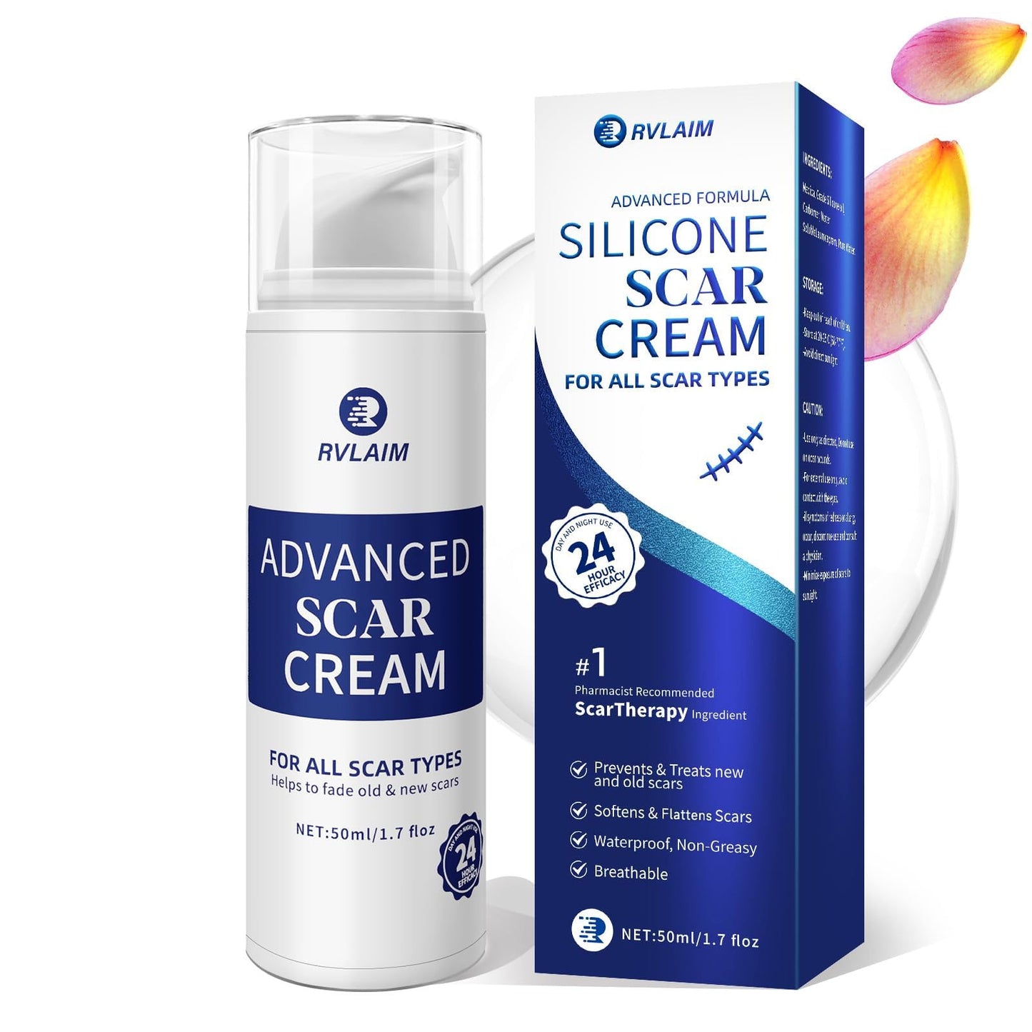 Rvlaim Advanced Silicone Scar Gel – Scar Cream for Surgical & Stretch Marks, 1.7 oz