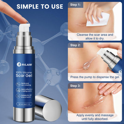 Rvlaim 100% Silicone Scar Gel | Advanced Scar Cream for Surgical, Burn, Acne Scars | 1.7 oz / 50 ml