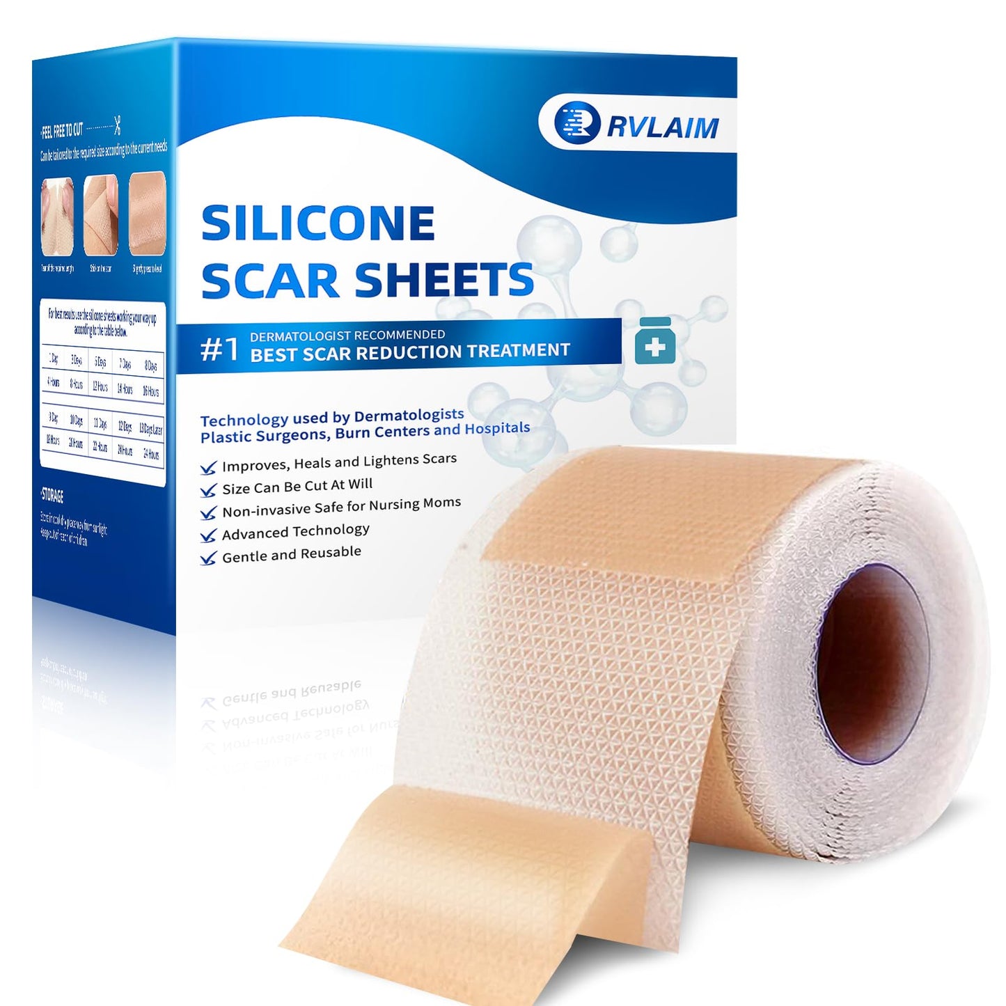 Rvlaim Silicone Scar Sheets & Tape – 3M Roll (1.6” x 120”), Surgical Scar & Stretch Mark Care