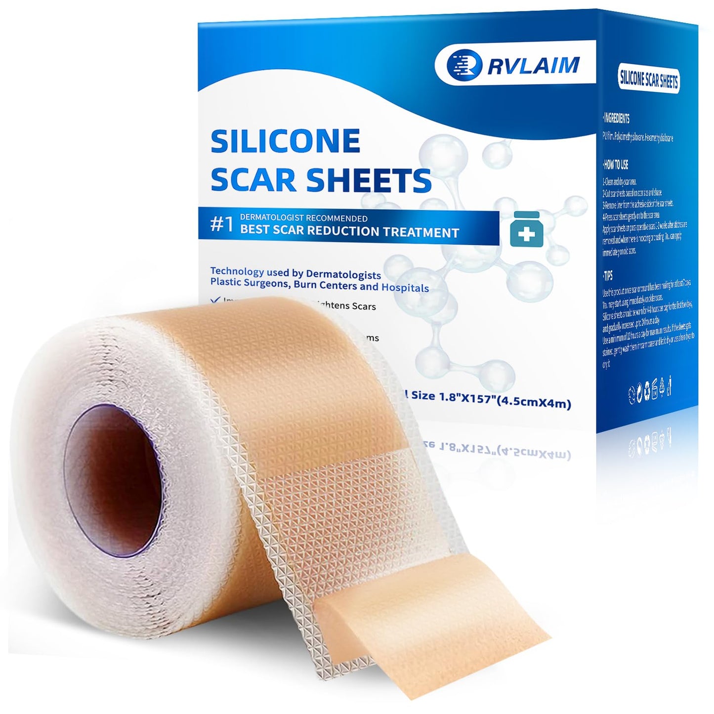 Rvlaim Silicone Scar Sheets – 1.8” x 157” Roll for Surgical Scars, Keloids, Stretch Marks