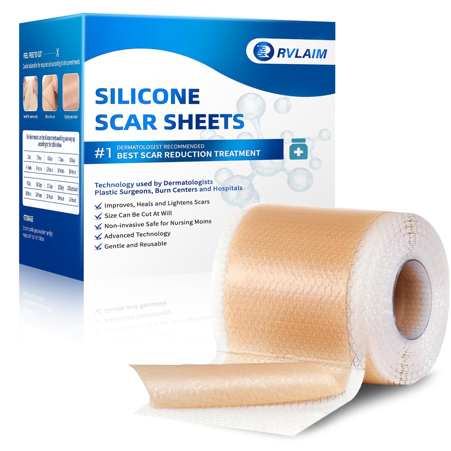 Rvlaim Silicone Scar Sheets Tape Roll 1.6” x 60” – Breathable, Reusable Scar Care for Surgical Scars, Keloids, Stretch Marks