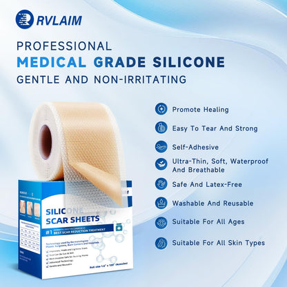 Rvlaim Silicone Scar Sheets & Tape – 3M Roll (1.6” x 120”), Surgical Scar & Stretch Mark Care