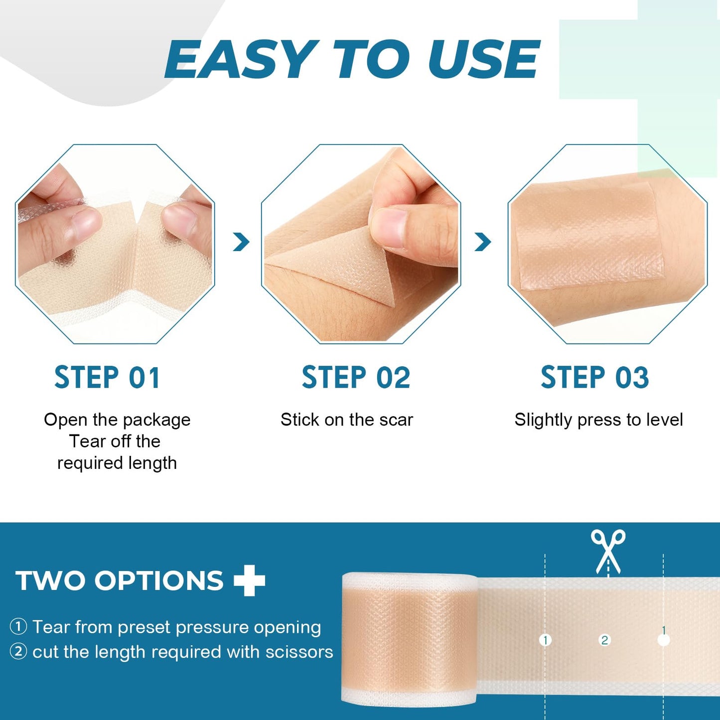 Rvlaim Silicone Scar Sheets & Tape (1.6”x60” Roll) – Gentle, Flexible Scar Care
