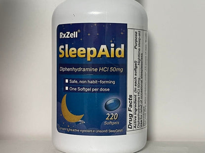 RXZELL Sleep Aid Diphenhydramine 50mg Softgels - 220 Count | Easy-to-Swallow, Non Habit-Forming