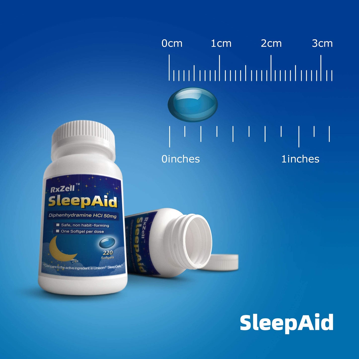 RXZELL Sleep Aid Diphenhydramine 50mg Softgels - 220 Count | Easy-to-Swallow, Non Habit-Forming