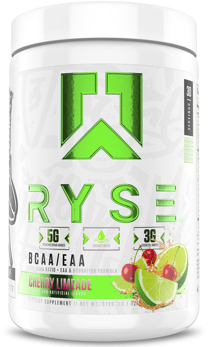 RYSE BCAA EAA Powder – Cherry Limeade | 5g BCAAs, 3g EAAs, Sugar-Free Electrolytes | 30 Servings