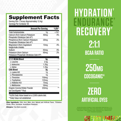 RYSE BCAA EAA Powder – Cherry Limeade | 5g BCAAs, 3g EAAs, Sugar-Free Electrolytes | 30 Servings