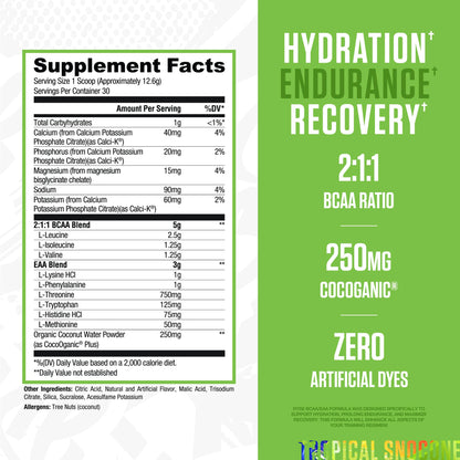 RYSE BCAA EAA Powder Tropical SnoCone – 5g BCAAs, 3g EAAs, Sugar-Free Hydration, 30 Servings