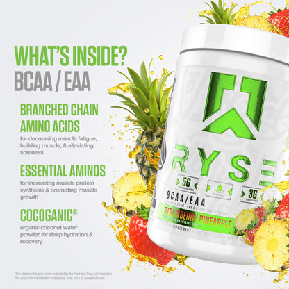 RYSE BCAA EAA Powder – Strawberry Pineapple | 30 Servings