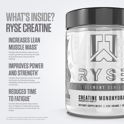 RYSE Creatine Monohydrate Powder - Unflavored | Lean Muscle Growth, Strength & Endurance | 60 Servings