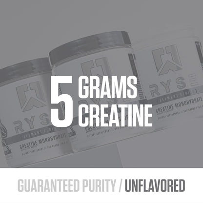 RYSE Creatine Monohydrate Powder - Unflavored | Lean Muscle Growth, Strength & Endurance | 60 Servings