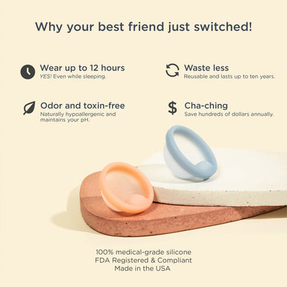 Saalt Menstrual Disc – Soft Flexible Reusable Silicone (Blue, Regular) | 12 Hour Wear, Made in USA