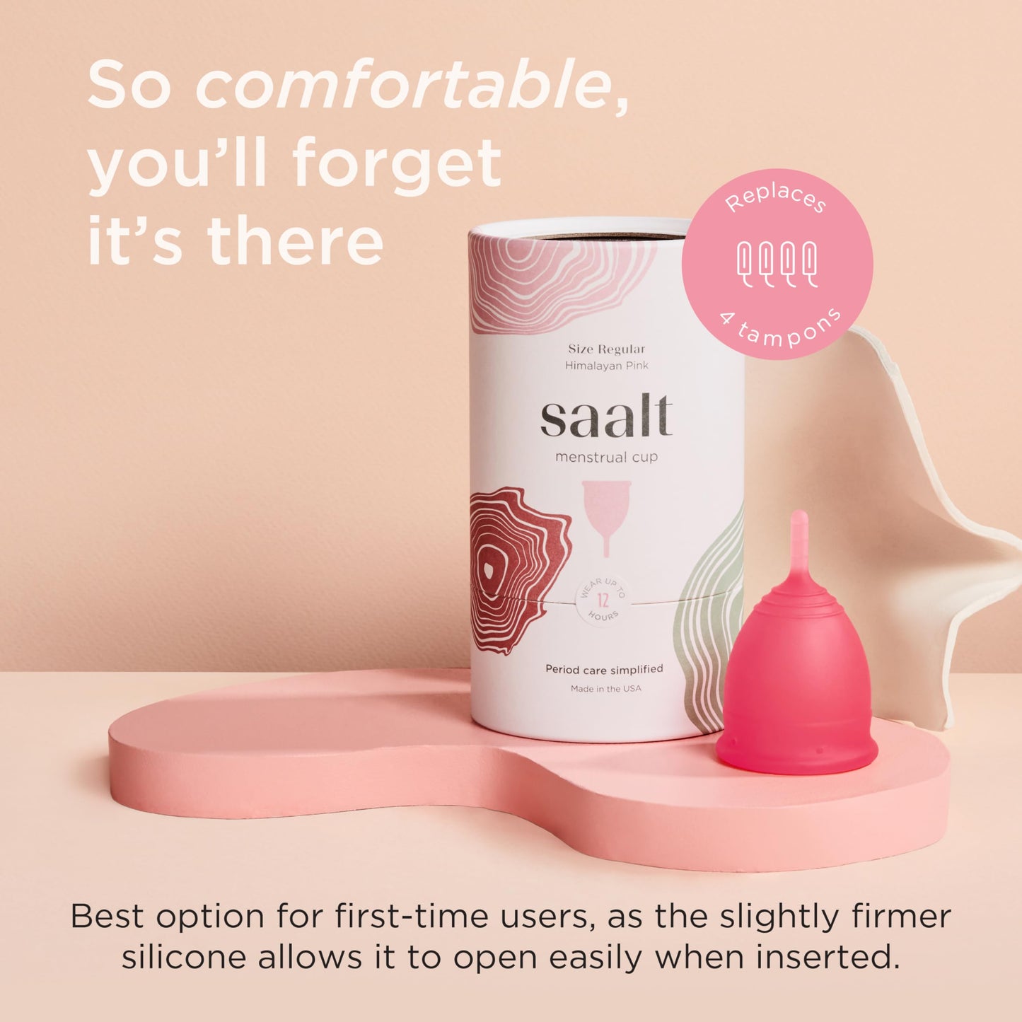Saalt Menstrual Cup - Premium Soft Reusable Cup Made in USA | 12 Hour Wear