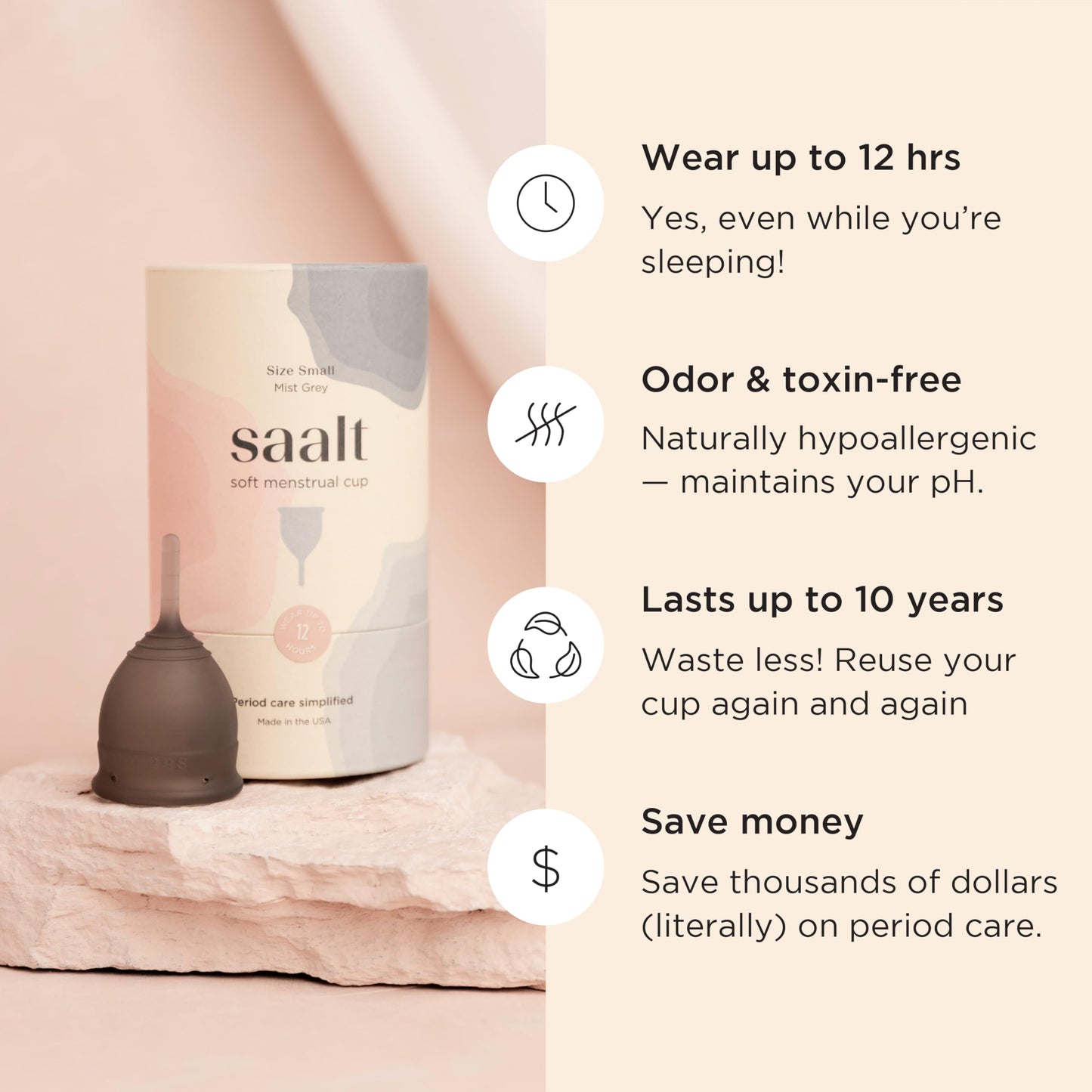 Saalt Soft Menstrual Cup – Reusable, Comfortable, Leak-Free Protection Up to 12 Hours