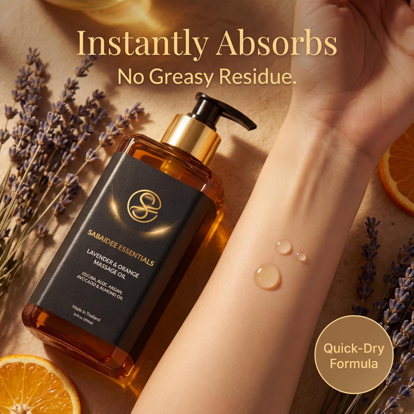SABAIDEE Essentials Aromatherapy Massage Oil – Lavender & Orange, 10 oz
