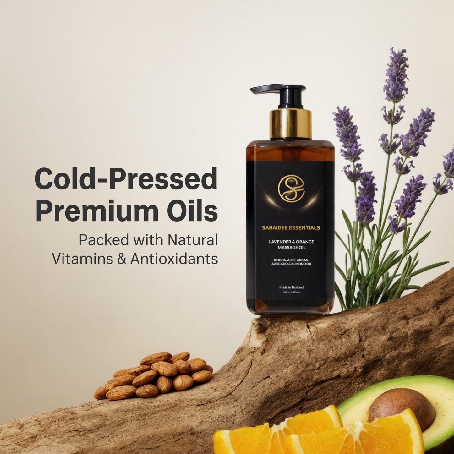 SABAIDEE Essentials Aromatherapy Massage Oil – Lavender & Orange, 10 oz