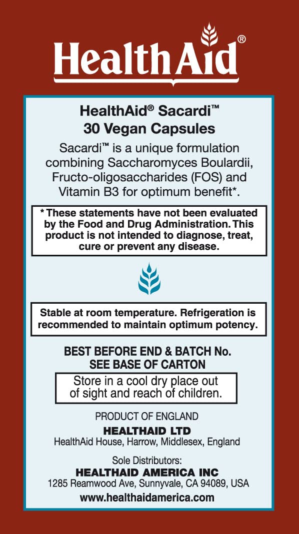Sacardi Saccharomyces Boulardii – 5B CFU Probiotic, Once-Daily, Dairy-Free