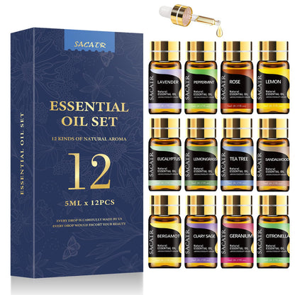 SACATR Essential Oils Set – 12 x 5ml Natural Oils Gift Set for Diffuser & DIY Projects