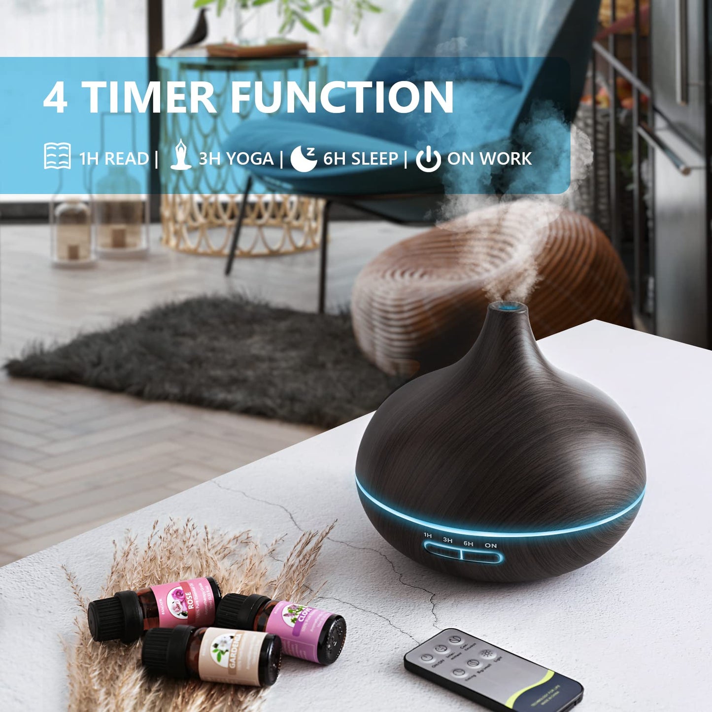 SACATR 550ml Aromatherapy Diffuser with 15x10ml Essential Oils - Ultrasonic Diffuser with Remote for Home and Office