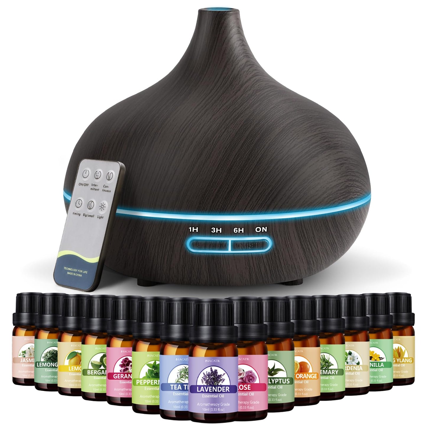 SACATR 550ml Oil Diffuser + 15 Essential Oils – Ultrasonic Diffuser with Remote