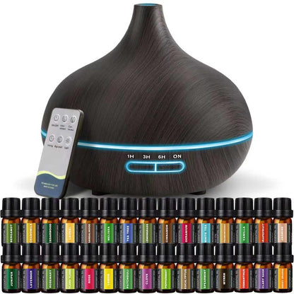 SACATR 550ml Ultrasonic Oil Diffuser with Remote – 30x5ml Essential Oils for Home & Office