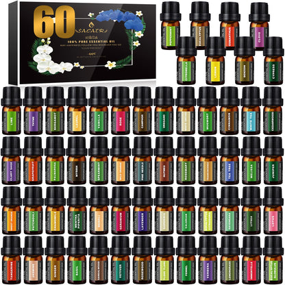 SACATR 60 Bottles Premium Essential Oils Set - Natural Oils for Diffuser, Humidifier, Candle and Soap Making (60x5 ml)